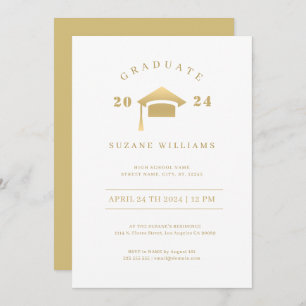 Convites Branco minimalista e Festa de formatura Dourada