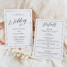 Convites Branco negro elegante todo em um casamento de guiã