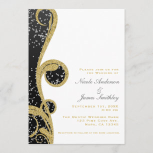 Convites Branco Prata Dourado Preto Elegante Redemoinho Cas