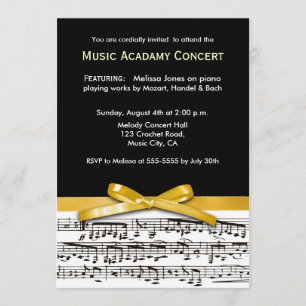 Convites Branco preto & considerando musical amarelo do