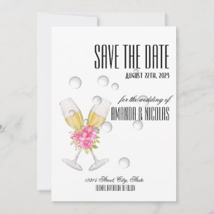 Convites Branco rosa elegante moderno Save The Date Casamen