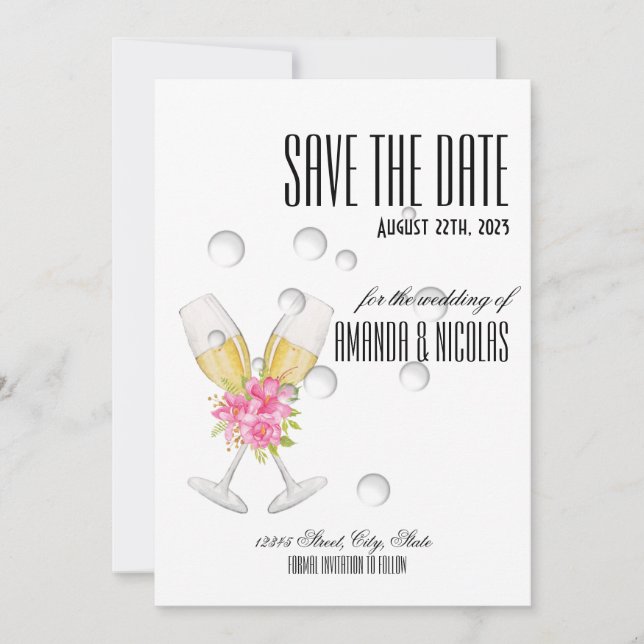 Convites Branco rosa elegante moderno Save The Date Casamen (Frente)