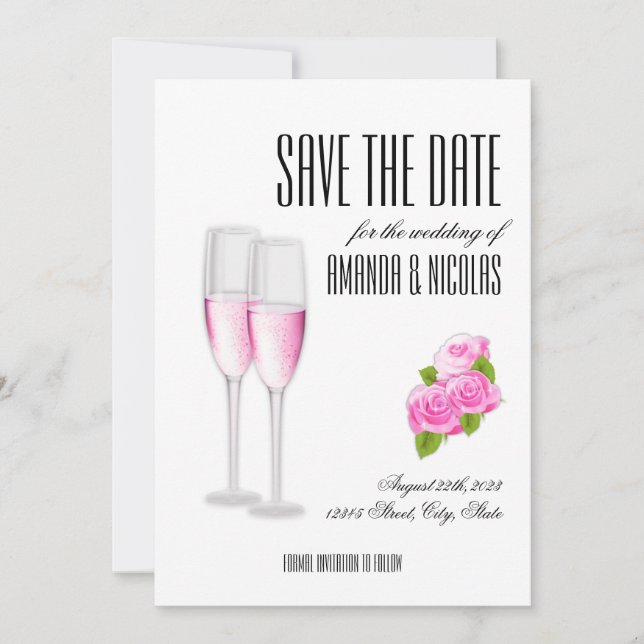 Convites Branco rosa elegante moderno Save The Date Casamen (Frente)