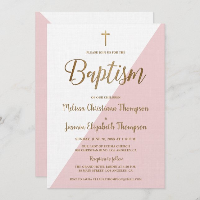 Convites Branco rosa simples e Dourado (Frente/Verso)