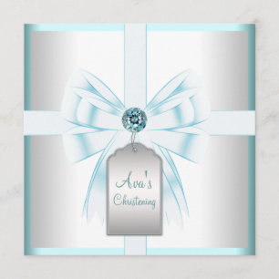 Convites Branco Teal Azul Bebê Batismo Batizado