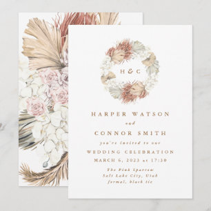 Convites Branco Tropical Floral de Grama Pampas