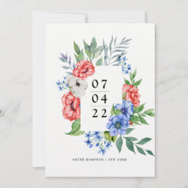 Convites Branco vermelho e azul | Floral Salvar a Data Conv