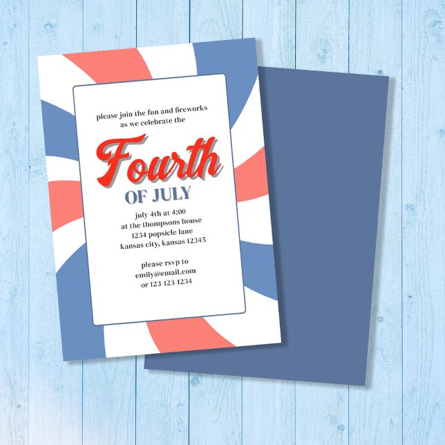 Convites Branco vermelho e azul quatro de julho (Fourth of July Custom Invitation )