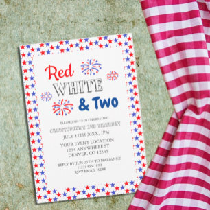Convites Branco vermelho e dois segundos aniversários