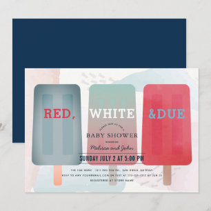 Convites Branco vermelho e picolé vencido 4 de julho Chá de