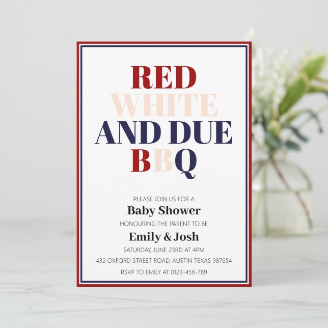 Convites Branco vermelho simples e Patriótico vencido em 4  (Em pé/Frente)