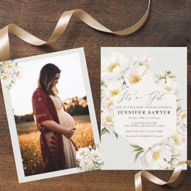 Convites Brancos | Chá de fraldas de fotos (Criador carregado)