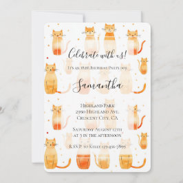 Convites Brancos de Gatinhos Laranja Brancos Aniversário