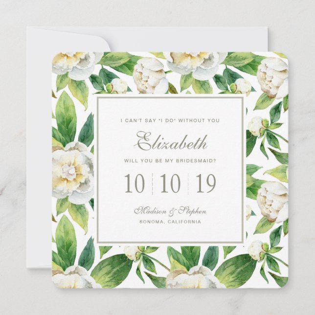 Convites Brancos e Leaf Watercolor - Bridesmaid (Frente)