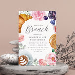 Convites Brando de Bransmaides Florais Rosa Brunch<br><div class="desc">Convidem convidados para uma elegante lanchonete com estes belos convites de aquarela. A design apresenta os detalhes da sua celebração em caracteres modernos,  rodeados por ilustrações de pastores do café da manhã,  croissants,  macarons,  café e flores cor-de-rosa.</div>