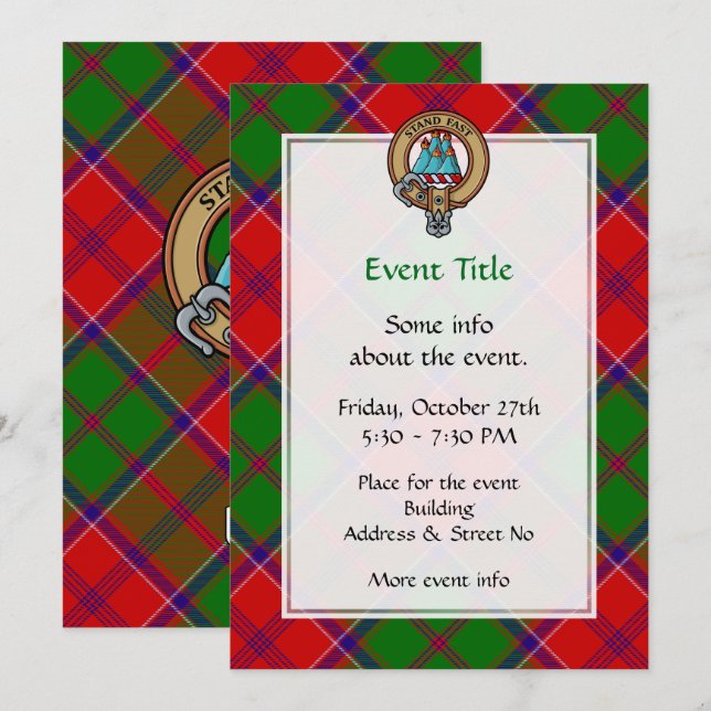 Convites Brasão do Clã Grant sobre Tartan (Frente/Verso)