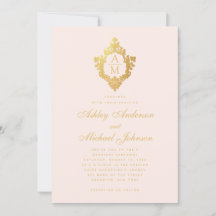 Brasão Floral Dourado Falso Rosa Casamento Monogra