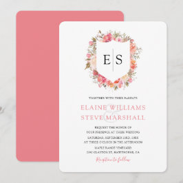 Convites Brasão Floral Rosa Monograma Casamento Real