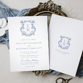 Convites Brasão Monograma Barroco Vintage Azul Casamento