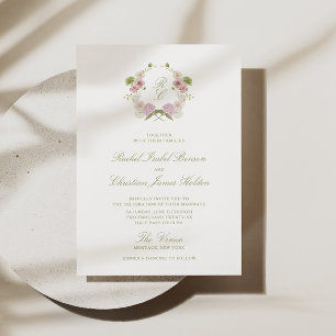 Convites Brasão Monograma Floral Rosa Verde Casamento
