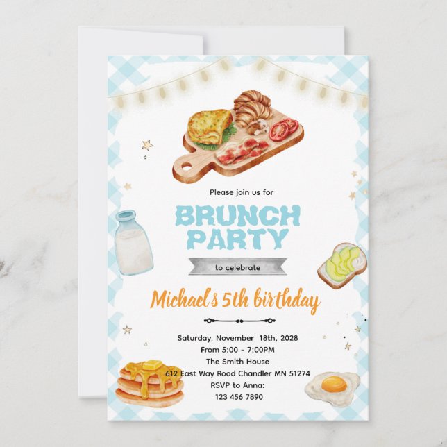 Convites Breakfast brunch Birthday party invitation (Frente)