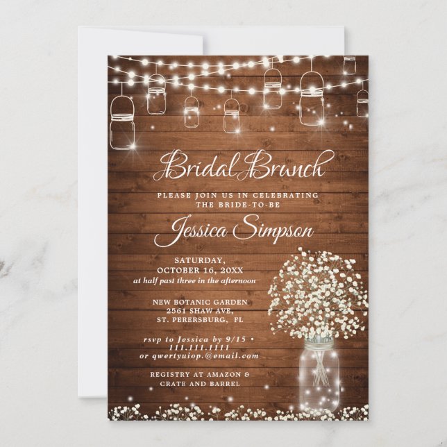 Convites Breath do bebê Mason Jar Rustic Bridal Brunch (Frente)