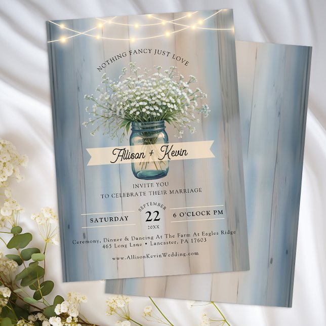 Convites Breath Mason Jar Wedding, Rustic Baby (Baby's Breath Wedding Invitation)
