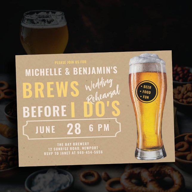 Convites Breve antes que eu faça o ensaio de casamento de c (brews before i dos wedding rehearsal brewery invitation kraft beer party)