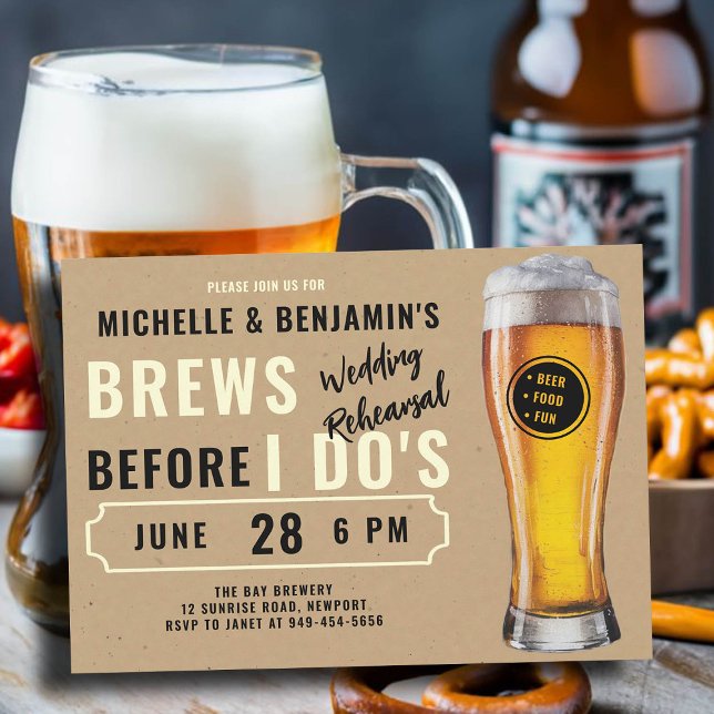 Convites Breve Antes Que Eu Faça O Teste De Casamento De Ca (brews before i dos wedding rehearsal dinner invitation brewery theme rustic kraft beer party)