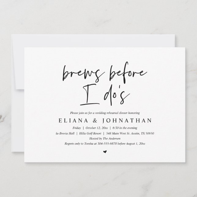 Convites Brew antes de mim, Janto de ensaio de casamento (Frente)
