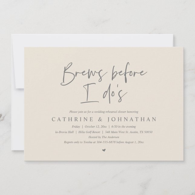 Convites Brew antes de mim, Janto de ensaio de casamento (Frente)