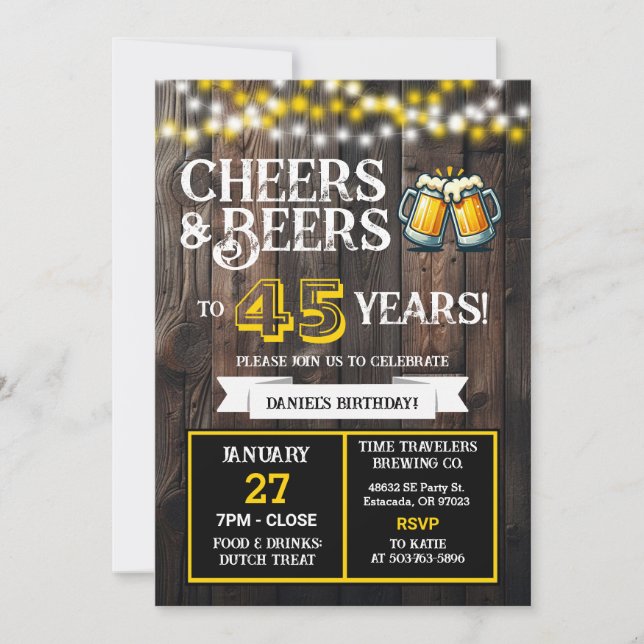 Convites Brewery Birthday Cheers and Beers to 45 Years  (Frente)