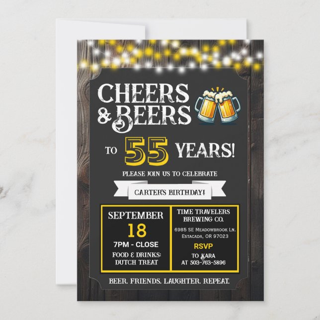 Convites Brewery Birthday Cheers and Beers to 55 Years (Frente)