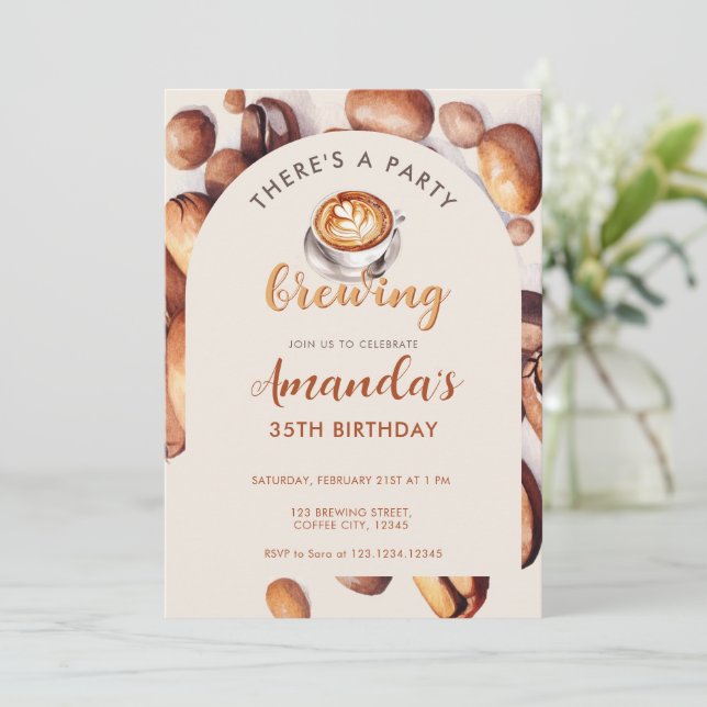 Convites Brewing Coffee Bean Any Age Birthday (Em pé/Frente)