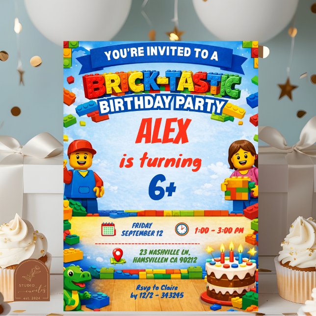 Convites Bricks Colorful Boy Birthday Party Invitation (Criador carregado)
