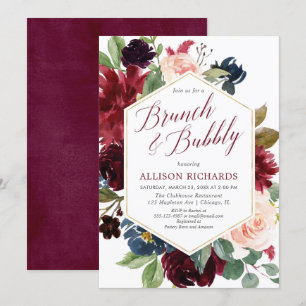 Convites Brida floral de marinho de burgundy embebida em ól