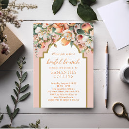 Convites Brida Floral Dourada de Pêssego de Aquarela Brunch