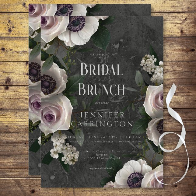 Convites Brida Moderna Floral Elegante de Carvão Escuro Bru (Dark Charcoal Elegant Floral Modern Bridal Brunch Invitation)