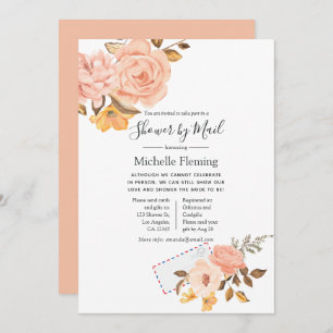 Convites Brida ou Chá de fraldas Floral rosa e Dourada por