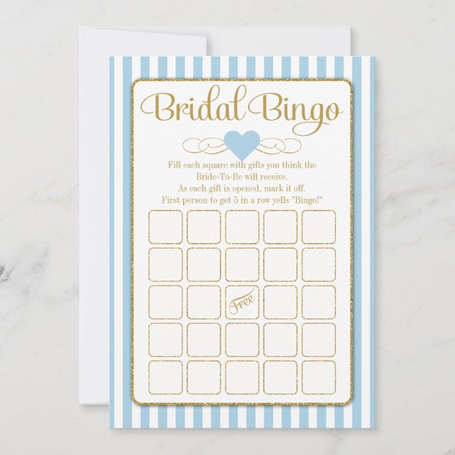 Convites Bridal Bingo Light Blue Dourado Jogo (Frente)