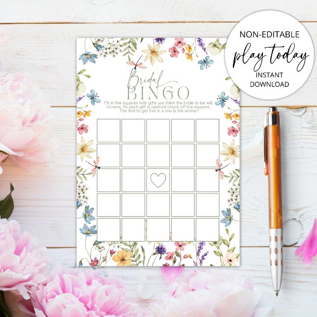 Convites Bridal Bingo Wildflower Chá de panela Jogo (Criador carregado)