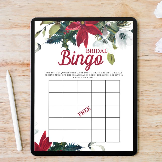 Convites Bridal Bingo Winter Poinsettia - Chá de panela (Criador carregado)