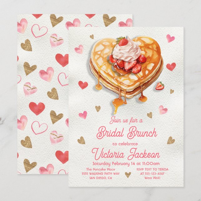 Convites Bridal Birthday Pancake Heart Brunch (Frente/Verso)
