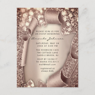 Convites Bridal Birthday SWEET 16ª Rosa Dourada 3D Glitter