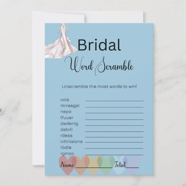 Convites Bridal Bridal Blue Word Scramble Game (Frente)