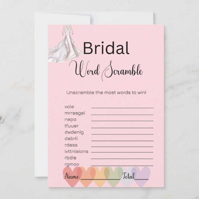 Convites Bridal Bridal Bridal Pink Word Scramble Game (Frente)
