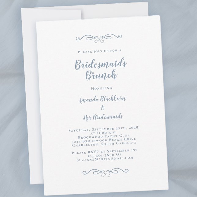 Convites Bridal Bridal Bridesmaids Dusty Blue Chic (Elegant Bridal Brunch Bridesmaids Dusty Blue Chic Invitation)