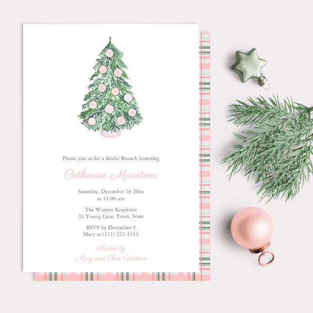 Convites Bridal Bridal, Chinoiserie, Rosa E Verde (Simple elegant pink and green chinoiserie Christmas Bridal Shower party invitation)