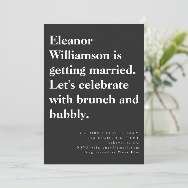 Convites Bridal Bridal com Tipografia Negra Brold Moderna (Em pé/Frente)