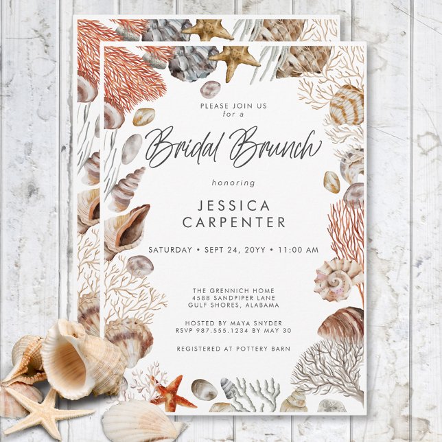 Convites Bridal Bridal de Frame Tropical Moderna (Modern Tropical Seashell Frame Bridal Brunch Invitation)
